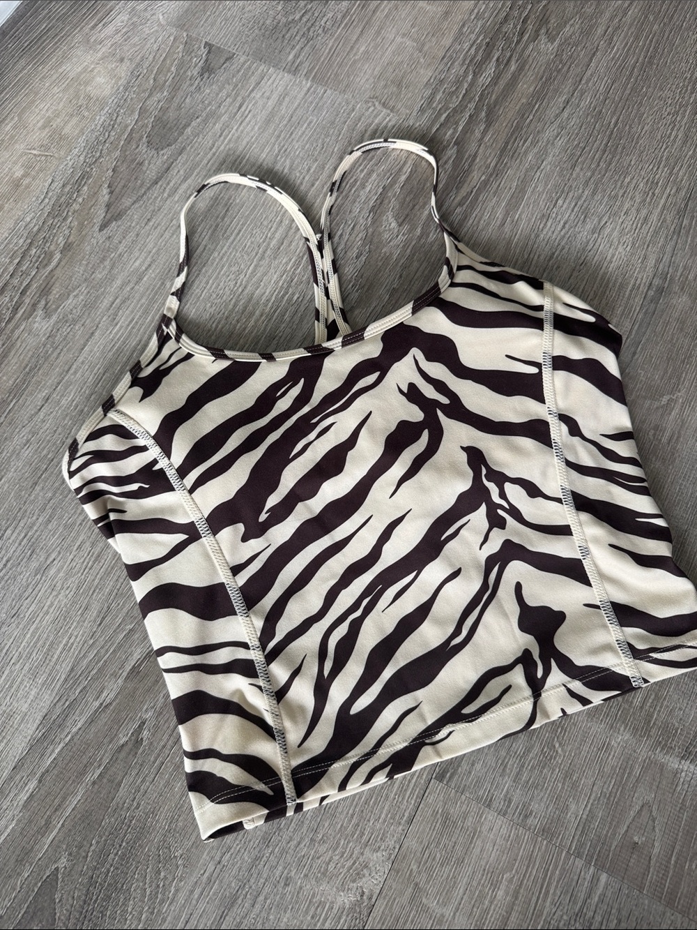 Active by Teal Zebra-Print Strappy Crop Tank Top - Black & Cream
